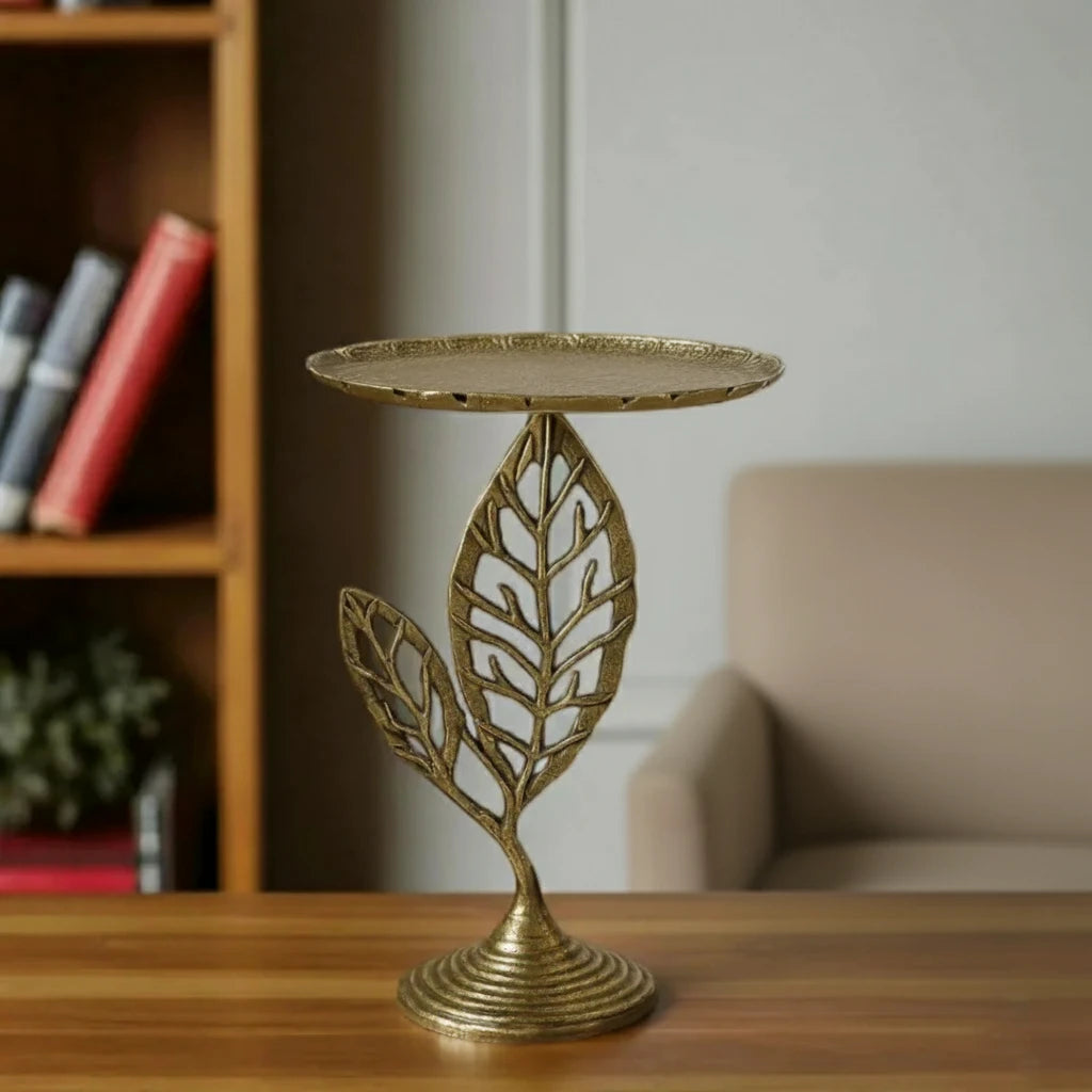 Antique Gold Leaf Side Table – Designer Metal Base with Round TopSIDE TABLE