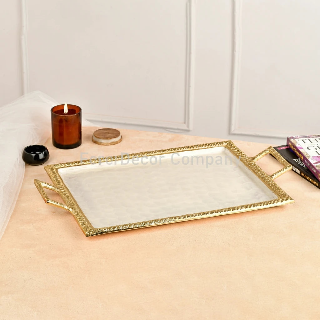 Sleek Gold-Edged Long Serving Tray – Designer Decorative Tray for Tabletop Entertaining"
