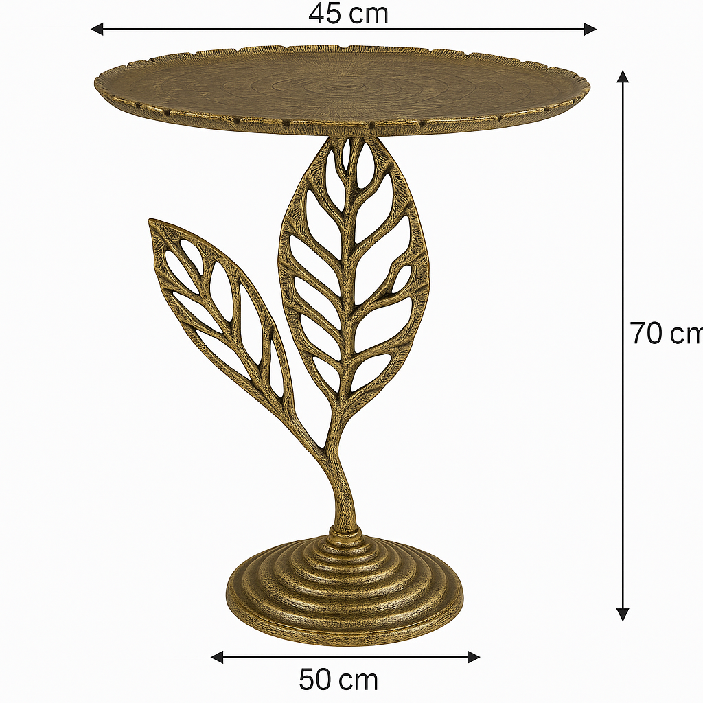 Antique Gold Leaf Side Table – Designer Metal Base with Round TopSIDE TABLE