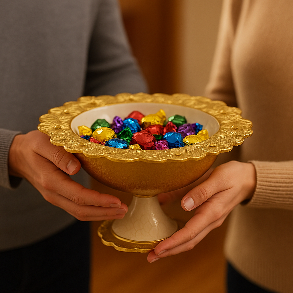 Floral Gold Pedestal Bowl – Decorative Candy & Fruit Dish (28×27×15 cm)